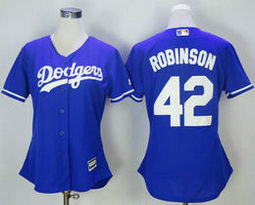 Women's Los Angeles Dodgers #42 Jackie Robinson Blue New Majestic Authentic Stitched MLB jersey