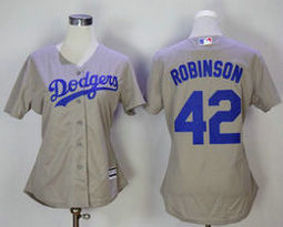 Women's Los Angeles Dodgers #42 Jackie Robinson Grey New Majestic Authentic Stitched MLB Jersey