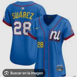 Women's National League #28 Eugenio Suarez Blue 2025 All-Star Baseball Jersey