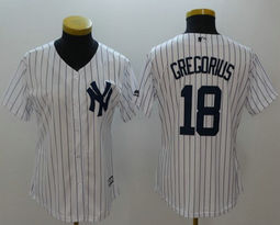 Women's New York Yankees #18 Didi Gregorius White With Name Game Authentic Stitched MLB Jersey