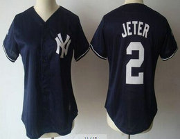 Women's New York Yankees #2 Derek Jeter Navy Blue Authentic stitched MLB jersey