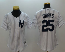 Women's New York Yankees #25 Gleyber Torres White Authentic Stitched MLB jersey