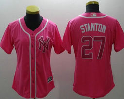 Women's New York Yankees #27 Giancarlo Stanton Pink fashion Authentic Stitched MLB jersey