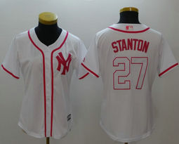 Women's New York Yankees #27 Giancarlo Stanton White Pink Authentic Stitched MLB jersey