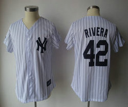 Women's New York Yankees #42 Mariano Rivera White Navy Blue Pinstripe Authentic stitched MLB jersey