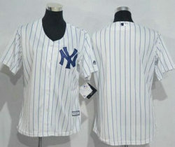 Women's New York Yankees White Strip New Majestic Authentic Stitched MLB Jersey