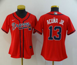Women's Nike Atlanta Braves #13 Ronald Acuna Jr Red Game Authentic Stitched MLB Jersey