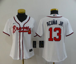 Women's Nike Atlanta Braves #13 Ronald Acuna Jr White Game Authentic Stitched MLB Jersey