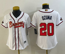 Women's Nike Atlanta Braves #20 Marcell Ozuna White World Series Champions Authentic Stitched MLB jersey