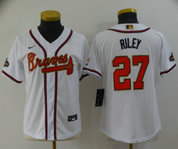 Women's Nike Atlanta Braves #27 Austin Riley White Gold Red number Champions Game Authentic Stitched MLB Jersey