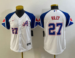 Women's Nike Atlanta Braves #27 Austin Riley white 2023 City #27 front Authentic Stitched MLB Jerseys