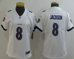 Women's Nike Baltimore Ravens #8 Lamar Jackson White Vapor Untouchable Limited Authentic Stitched NFL Jersey