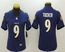 Women's Nike Baltimore Ravens #9 Justin Tucker Purple Vapor Untouchable Limited Authentic Stitched NFL Jersey