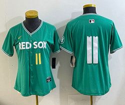 Women's Nike Boston Red Sox #11 Rafael Devers (no name) #11 front Green City Jersey