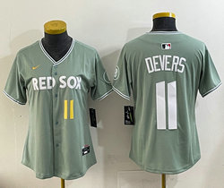 Women's Nike Boston Red Sox #11 Rafael Devers Green 11 front 2025 City MLB Jersey