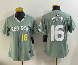 Women's Nike Boston Red Sox #16 Jarren Duran Green 16 front 2025 City MLB Jersey