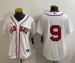 Women's Nike Boston Red Sox #9 no name White Authentic Stitched MLB Jersey
