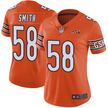 Women's Nike Chicago Bears #58 Roquan Smith 100th Season Patch Orange Vapor Untouchable Limited Authentic Stitched NFL Jersey