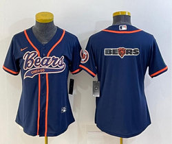 Women's Nike Chicago Bears Blank Blue Joint Big Logo Authentic Stitched baseball jersey