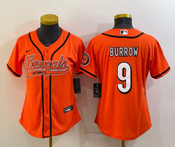 Women's Nike Cincinnati Bengals #9 Joe Burrow Orange Joint Authentic Stitched baseball jersey