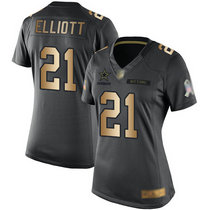 Women's Nike Dallas Cowboys #21 Ezekiel Elliott Gold Anthracite Salute to Service Authentic Stitched NFL Jersey