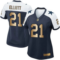 Women's Nike Dallas Cowboys #21 Ezekiel Elliott Gold Blue Thanksgiving Vapor Untouchable Authentic Stitched NFL Jersey