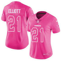 Women's Nike Dallas Cowboys #21 Ezekiel Elliott Pink Rush Fashion Authentic stitched NFL jersey