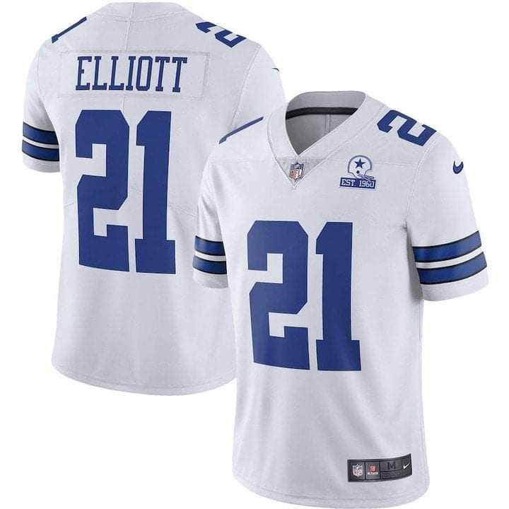 Women's Nike Dallas Cowboys #21 Ezekiel Elliott White Established In 1960 Patch Authentic Stitched NFL Jersey
