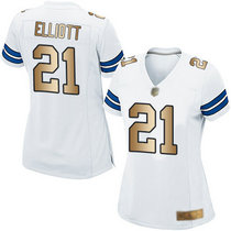 Women's Nike Dallas Cowboys #21 Ezekiel Elliott White Gold Vapor Untouchable Authentic Stitched NFL Jersey
