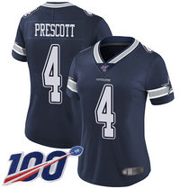 Women's Nike Dallas Cowboys #4 Dak Prescott 100th Season Blue Vapor Untouchable Limited Authentic Stitched NFL Jersey
