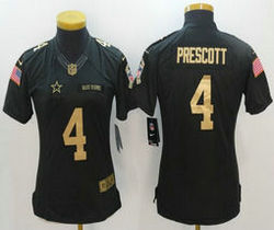 Women's Nike Dallas Cowboys #4 Dak Prescott Gold Anthracite Salute to Service Authentic Stitched NFL Jersey