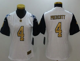 Women's Nike Dallas Cowboys #4 Dak Prescott White Gold Thanksgiving Vapor Untouchable Authentic Stitched NFL Jersey