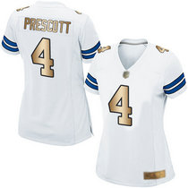 Women's Nike Dallas Cowboys #4 Dak Prescott White Gold Vapor Untouchable Limited Authentic Stitched NFL Jersey