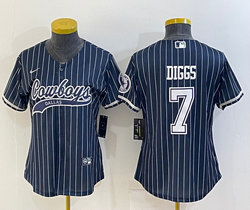 Women's Nike Dallas Cowboys #7 Trevon Diggs Blue White Stripe Joint Authentic Stitched baseball jersey