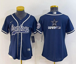 Women's Nike Dallas Cowboys Blank Blue Joint Big Logo Authentic Stitched baseball jersey