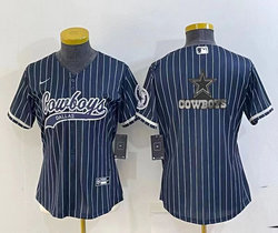 Women's Nike Dallas Cowboys Blue White Stripe Joint Big Logo Authentic Stitched baseball jersey