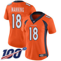 Women's Nike Denver Broncos #18 Peyton Manning 100th Season Orange Vapor Untouchable Authentic Stitched NFL Jersey