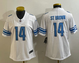 Women's Nike Detroit Lions #14 Amon Ra St Brown White Vapor Untouchable Authentic Stitched NFL Jersey