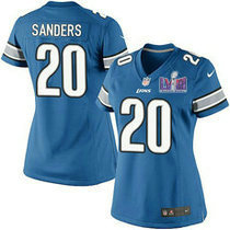 Women's Nike Detroit Lions #20 Barry Sanders Blue With 2024 Super Bowl (LVIII ) patch Jersey