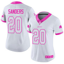 Women's Nike Detroit Lions #20 Barry Sanders Limited White Pink Rush Fashion NFL Jersey