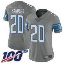 Women's Nike Detroit Lions #20 Barry Sanders With NFL 100th Season Patch Grey Vapor Untouchable Authentic stitched NFL jersey