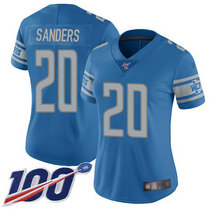 Women's Nike Detroit Lions #20 Barry Sanders With NFL 100th Season Patch Light Blue Vapor Untouchable Authentic stitched NFL jersey