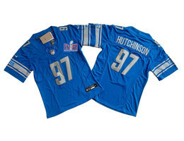 Women's Nike Detroit Lions #97 Aidan Hutchinson Blue 2023 F.U.S.E. With 2024 Super Bowl (LVIII ) patch Jersey