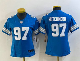 Women's Nike Detroit Lions #97 Aidan Hutchinson Blue 2024 F.U.S.E. Stitched Jersey