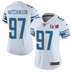 Women's Nike Detroit Lions #97 Aidan Hutchinson White With 2024 Super Bowl (LVIII ) patch Jersey