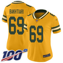 Women's Nike Green Bay Packers #69 David Bakhtiar 100th Season Gold Inverted Legend Vapor Untouchable Authentic Stitched NFL jersey