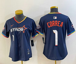 Women's Nike Houston Astros #1 Carlos Correa Navy 4(IV) 2025 City Stitched MLB Jersey