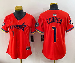 Women's Nike Houston Astros #1 Carlos Correa Orange 4(IV) 2025 City Stitched MLB Jersey