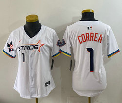 Women's Nike Houston Astros #1 Carlos Correa White 4(IV) 2025 City Stitched MLB Jersey