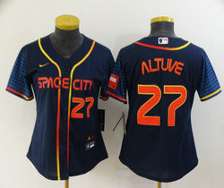 Women's Nike Houston Astros #27 Jose Altuve Navy 2022 City 27 in front Game Authentic Stitched MLB Jersey
